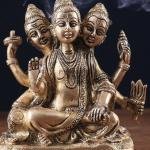 Pure Brass Trimurti Idol | 5" x 4.5" x 2.5" (13 x 11 x 6.5 cm) | 1.5 kg Sacred Art | Divine Trinity Brahma Vishnu Shiva Murti